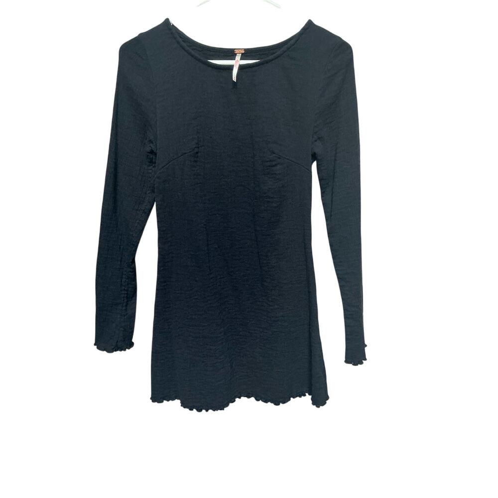 Free People Medium Black Textured Knit Long Sleeve Dress